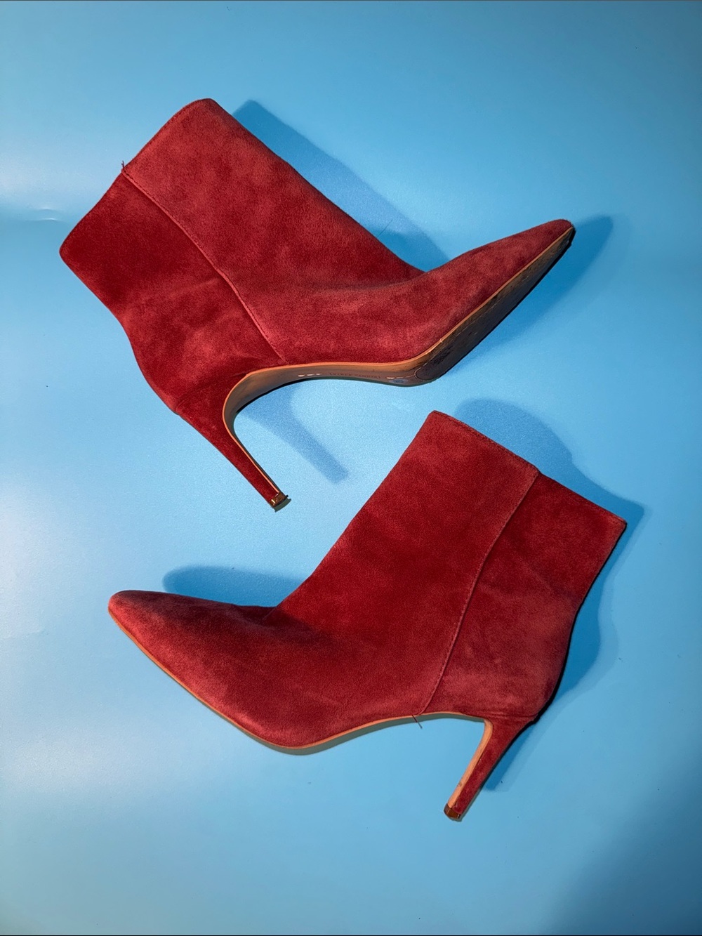 Vince Camuto Cranberry Red Suede Pointed Toe Ankle Booties